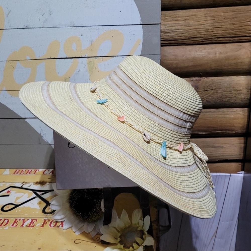 JHats Natural Fiber & Shells Sun Hat